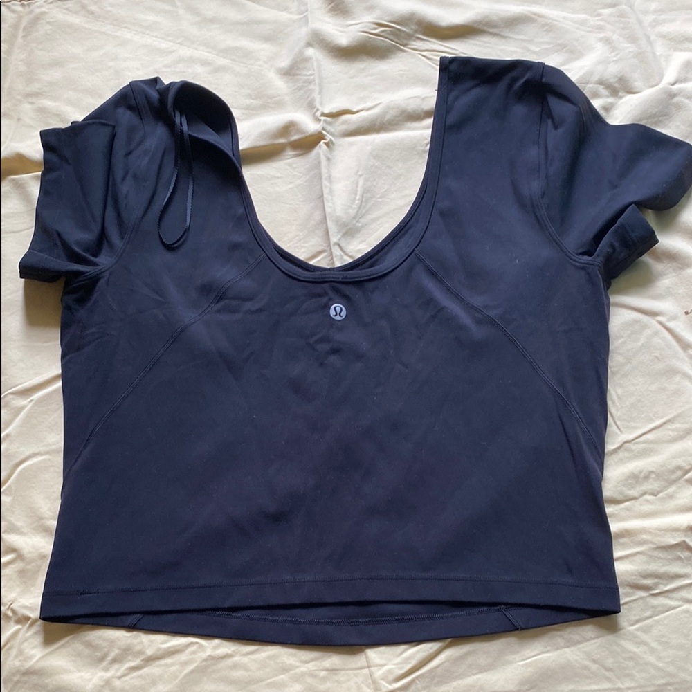lululemon athletica Blue Crop Tie Front Blouse